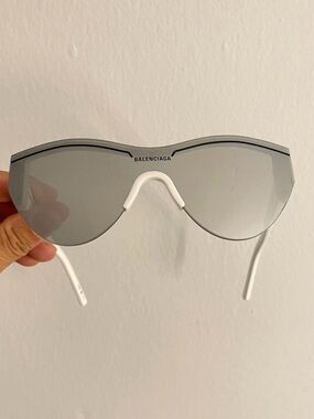 Balenciaga White & Silver Shield Sunglasses